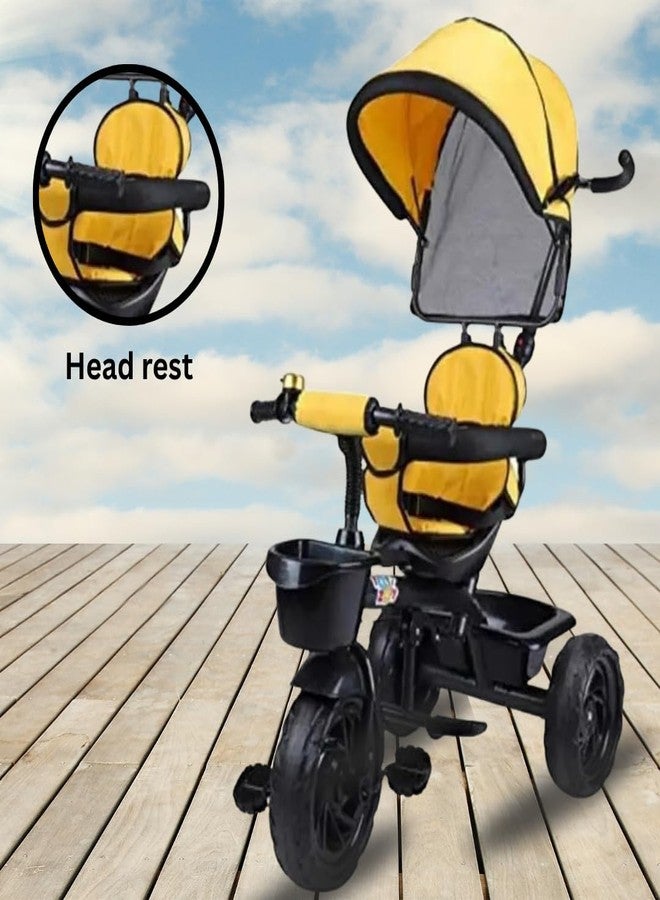 Maanit 3 in 1 Kids Tricycle with Canopy, Dual Storage Basket & Parental Handle Control - Safety Guardrail, Comfort Seat, Ages 1.5-5 Years - Toddler Tricycle, Baby Cycle with Easy Steering (Yellow) - Image 4